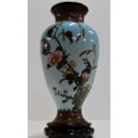A 12¼" LATE 19TH CENTURY JAPANESE CLOISONNÉ VASE DECORATED WITH BIRDS AMONGST FLOWERING BRANCHES,