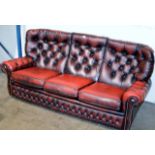 CHESTERFIELD OX BLOOD LEATHER 3 SEATER SETTEE