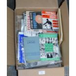 BOX CONTAINING VARIOUS OLD SPORTS MEMORABILIA, VINTAGE PROGRAMS ETC