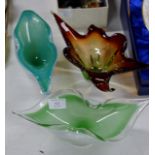 3 VARIOUS COLOURED GLASS DISHES