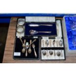 3 VARIOUS BOXED SETS OF CUTLERY & 2 SILVER NAPKIN RINGS