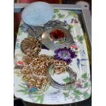 TRAY WITH QUANTITY COSTUME JEWELLERY, LARGE KILT BROOCH ETC