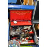 JEWELLERY BOX WITH VARIOUS WRIST WATCHES & MODERN POCKET WATCHES