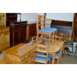 PINE DINING SUITE COMPRISING ASSISTANT SIDEBOARD, TABLE & 6 CHAIRS