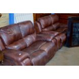 2 PIECE MODERN BROWN LEATHER RECLINING LOUNGE SUITE COMPRISING 3 SEATER SETTEE & 2 SEATER SETTEE
