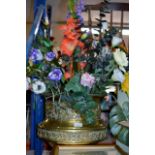 LARGE BRASS PLANTER WITH ARTIFICIAL FLOWERS