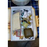 BOX WITH VARIOUS COSTUME JEWELLERY, WATCHES ETC