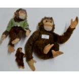 3 1950S STEIFF MONKEY SOFT TOYS, THE MOTHER & FATHER & BABY - THE MOTHER IN HAND MADE CLOTHES, THE