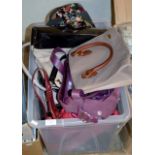 A BOX WITH ASSORTED LADIES HANDBAGS