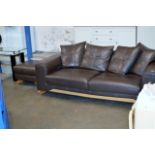 3 PIECE MODERN BROWN LEATHER LOUNGE SUITE COMPRISING 3 SEATER SETTEE, 2 SEATER SETTEE & FOOT STOOL