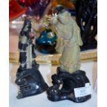 2 ORIENTAL FIGURINE ORNAMENTS ON STANDS