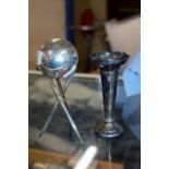 EDINBURGH SILVER PRESENTATION BOWLING JACK ON STAND AND A SILVER FLOWER TUBE