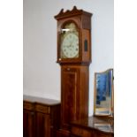 7FT INLAID MAHOGANY GRANDFATHER CLOCK WITH PAINTED DIAL