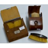 2 SETS OF GENTS SILVER MOUNTED DRESSING BRUSHES WITH FITTED LEATHER CASES, TOGETHER WITH ANOTHER