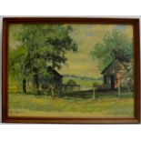 A FRAMED PRINT - A COUNTRY LANDSCAPE, BY ROBERT WOOD