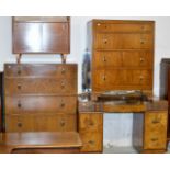 A WALNUT DRESSING TABLE, A WALNUT 4 DRAWER CHEST & A WALNUT 5 DRAWER CHEST