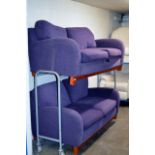 A MODERN 2 PIECE PURPLE FABRIC LOUNGE SUITE COMPRISING 2 X 3 SEATER SETTEES