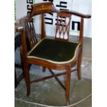 AN EDWARDIAN INLAID MAHOGANY CORNER CHAIR