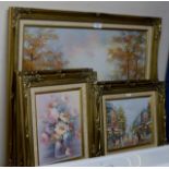 5 VARIOUS MODERN GILT FRAMED OIL PAINTINGS ON CANVAS