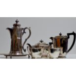 A 4 PIECE EPNS ART DECO STYLE TEA SERVICE, TOGETHER WITH AN EPNS LIDDED HOT WATER POT BY JAMES DIXON