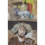 [§] DUNCAN SHANKS R.S.A., R.S.W., R.G.I. (SCOTTISH B. 1937) SELF-PORTRAIT - 1975 Signed, gouache