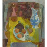 [§] WILLIAM CROSBIE R.S.A. (SCOTTISH 1915-1999) STILL LIFE WITH BLUE AND WHITE JUG Signed and