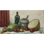 [§] LAURA SYLVIA GOSSE (BRITISH 1881-1968) STILL LIFE WITH MARROW AND ONIONS Signed, oil on canvas