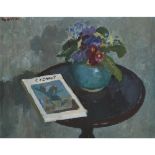 [§] ALBERTO MORROCCO O.B.E., R.S.A., R.S.W. (SCOTTISH 1917-1998) TABLE WITH FLOWERS AND CEZANNE