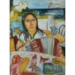 [§] JOHN BELLANY C.B.E., R.A., H.R.S.A. (SCOTTISH 1942-2013) THE ACCORDIANIST Signed, oil on