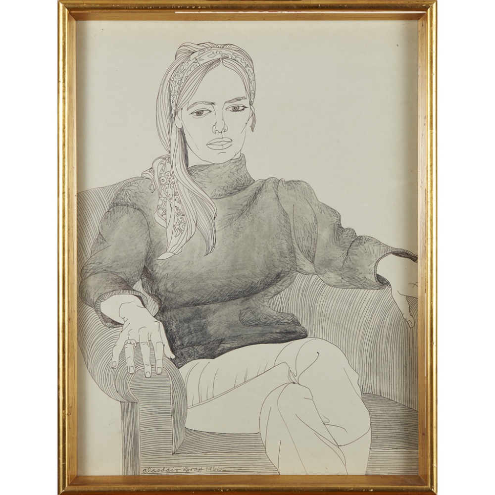 [§] ALASDAIR GRAY (SCOTTISH B.1934) SEATED WOMAN WITH HEADSCARF Signed and dated 1966, biro and - Bild 2 aus 2
