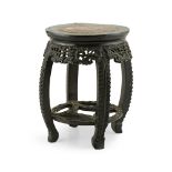 MARBLE TOP HARDWOOD STOOLLATE 19TH/EARLY 20TH CENTURY the circular top with a mottled rouge marble