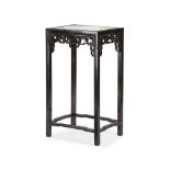 EBONISED HARDWOOD PLANT STANDEARLY 20TH CENTURY the rectangular top inset with a glass panel,