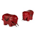 PAIR OF CINNABAR LACQUER ELEPHANT-FORM STOOLS20TH CENTURY the rotund animal standing foursquare with