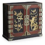 SMALL LACQUER CABINET, KODANSUMEIJI PERIOD of rectangular form, the hinged doors decorated with a