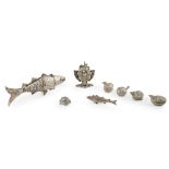 TWO INDIAN SILVER ARTICULATED FISH-SHAPED CONDIMENT BOXESLATE 19TH/EARLY 20TH CENTURY together