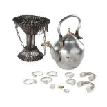 COLLECTION OF TUAREG JEWELLERY, A TUAREG TEAPOT AND BURNER consisting of; a pair of silver bracelets