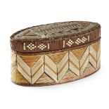 NORTH AMERICAN MICMAC BOX the birch bark box of oblong shape with a lift-off cover, decorated with