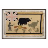 FANTE ASAFO FLAG: WHEN ELEPHANT STANDS ON TRAP - NO MORE TRAP GHANA, EARLY 20TH CENTURY cotton