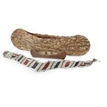 PAIR OF NATIVE AMERICAN BIRCH BARK CANOES AND NUNAVUT COAST BEADS consisting of; a pair of birch