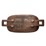 ZULU MEAT PLATTER carved wood, sitting on four cylindrical legs, the underside with classic amasumpa