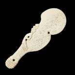 MAORI WAHAIKA CLUB sperm whale bone, carved with a full-figure tiki on the blade and ribbed