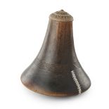 HIMA MILK POT carved jacaranda wood, bell shaped form with incised banded decoration and woven