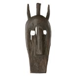 BAMANA KORE SURUKU HYENA MASK carved wood, with domed forehead, long nose and pegged teeth, the