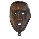 NORTH EAST CONGO MASK carved wood, with domed forehead, open mouth and attachment loop at base