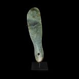 MAORI PATU nephrite, of spatulate form with a short pierced handle, mounted 30.5 long