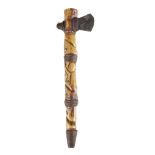 LEGA AXE carved bone with iron blade, the handle decorated with three figures, the first at the