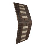 TOPOKE SHIELD palm bark and rattan weave, rectangular frame with diagonal dent, decorated with a