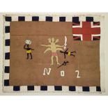 FANTE ASAFO FLAG: ASEBU AMANFI GHANA, EARLY 20TH CENTURY cotton applique flag, depicting the