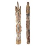 PAIR OF ABELAM ANCESTOR FIGURES carved wood and pigment, both in polychrome and with hornbill seated