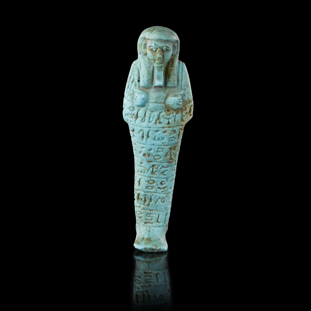ANCIENT EGYPTIAN LATE PERIOD SHABTI FOR ANKH-HOR LATE PERIOD 640-570 BC moulded faience, shown in